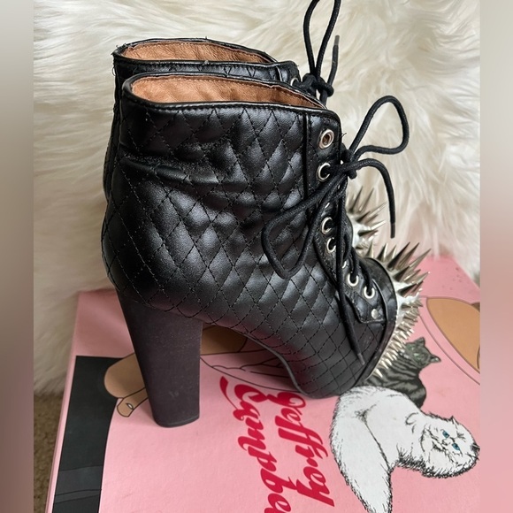 Jeffrey Campbell lita crown black silver spiked lace up platform boots size 5.5M - Picture 1 of 12